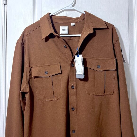 Men's Long sleeve Button Down Shirt size L Large Collared Brown By ROWM NWT - Picture 1 of 5